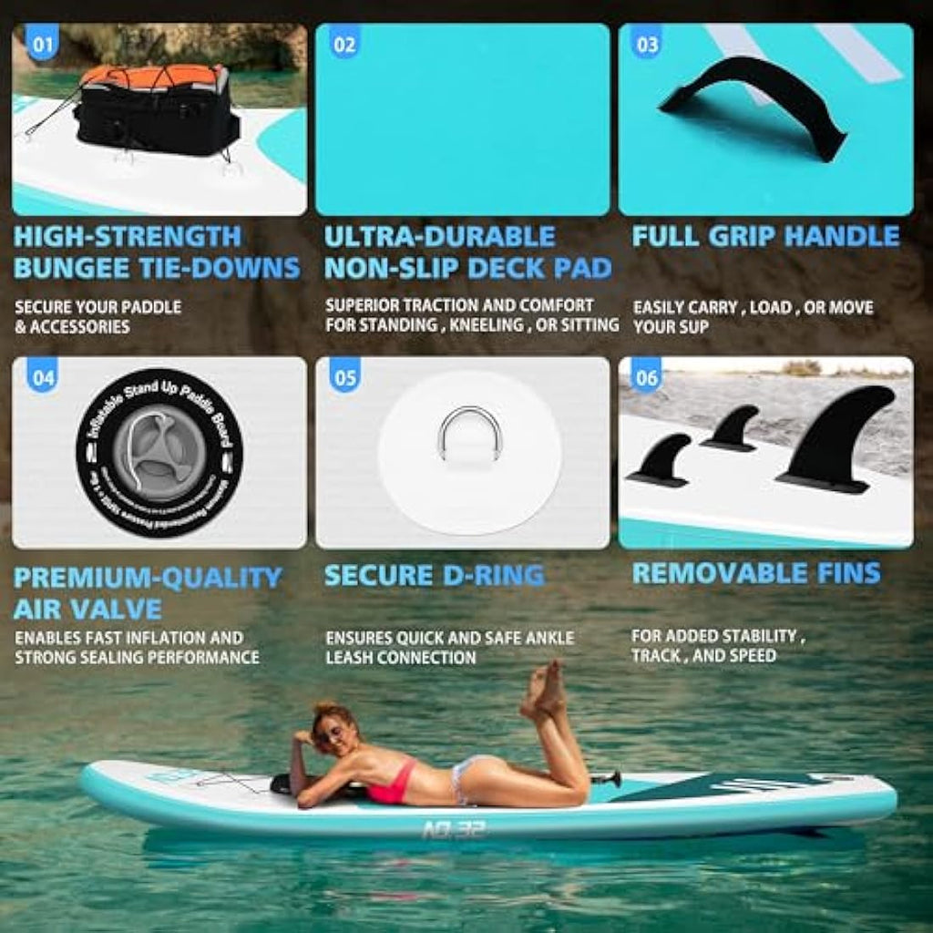NO. 32 Inflatable Stand Up Paddle Board - 10ft SUP Kit with Accessories