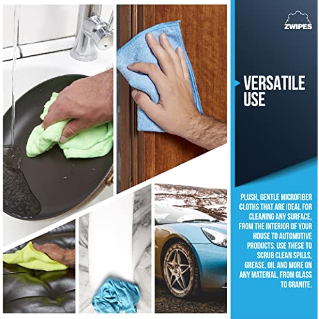 Zwipes Microfiber Cleaning Cloths – 36 Pack Washable Towels for Auto