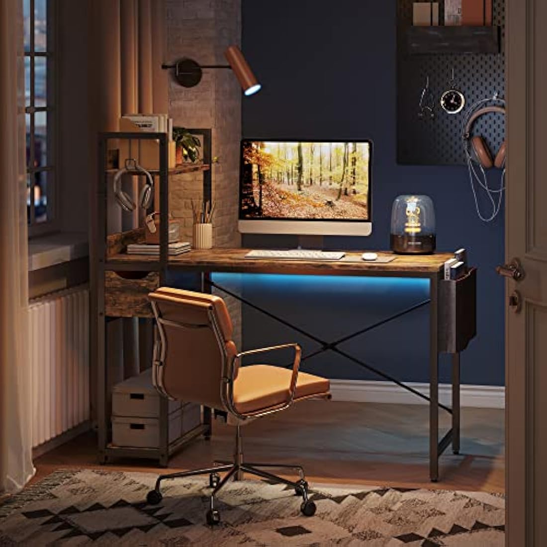 Bestier 120cm Corner Computer Desk with Drawer and Storage Shelves