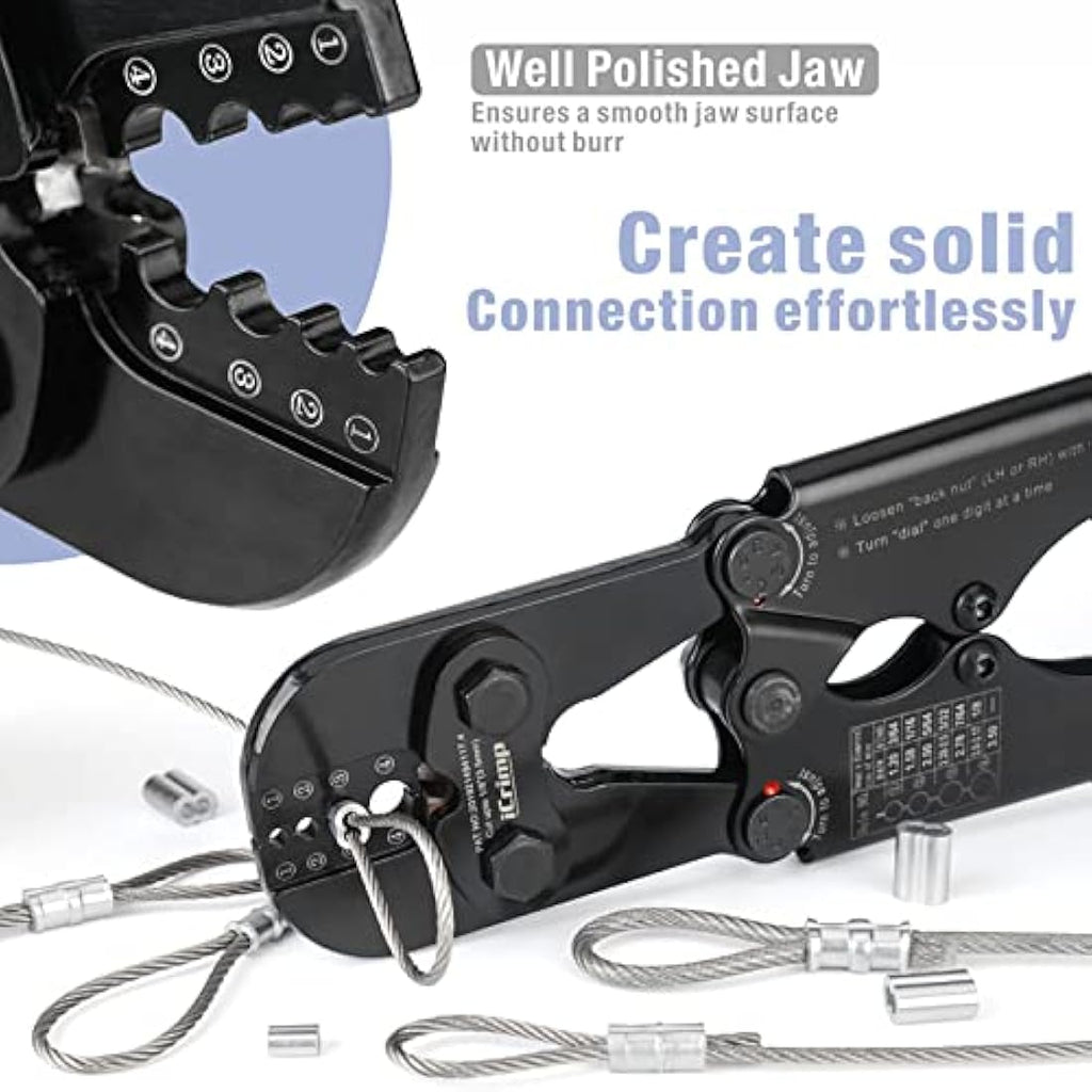 iCrimp Hand Swage Wire Rope Crimping Tool with Built-in Cable Cutter