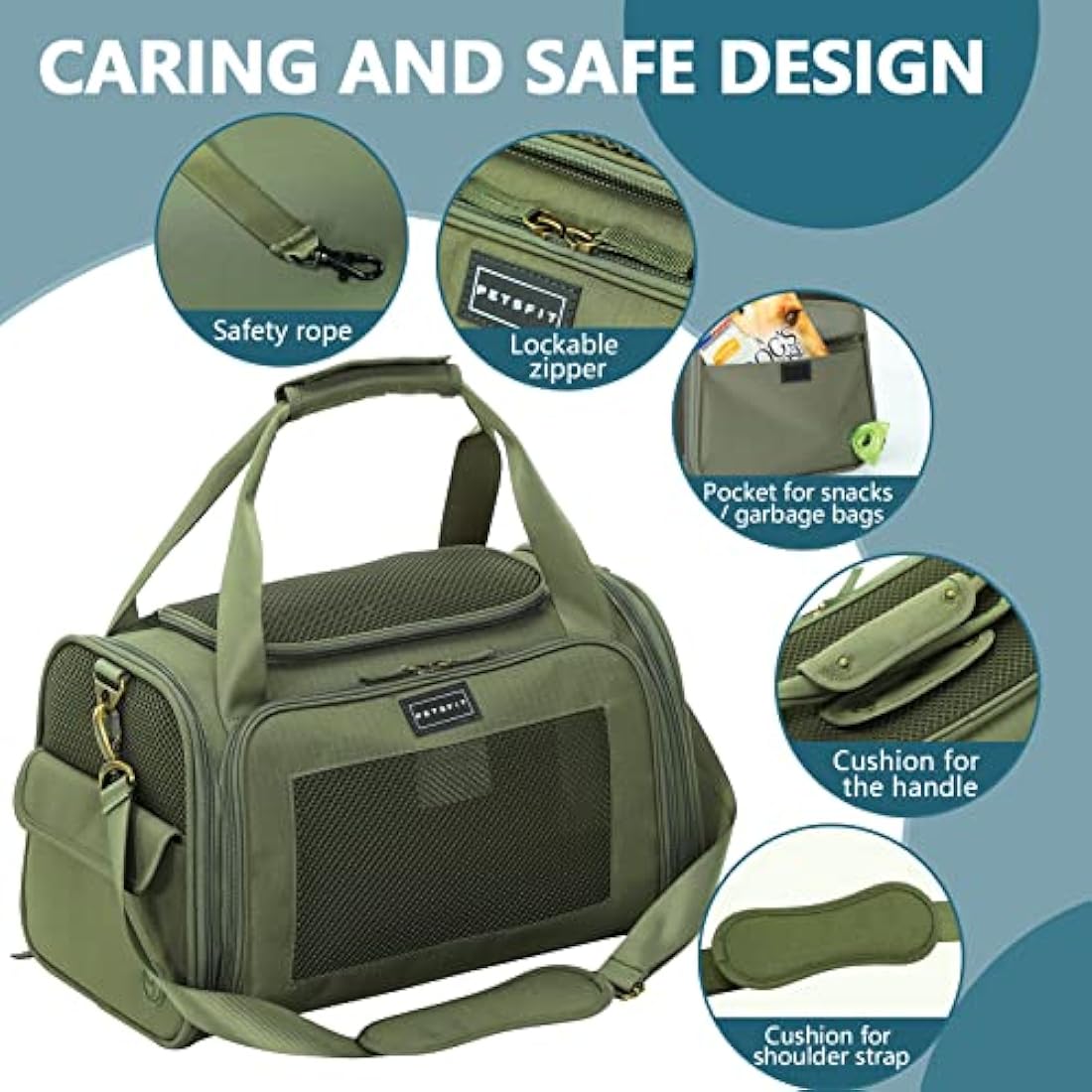 Cat Carrier – Airline Approved Oxford Pet Travel Bag, Green