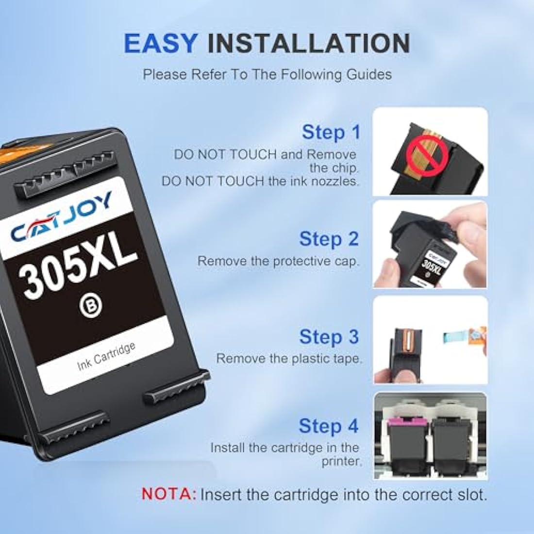 CATJOY 305XL Black Ink Cartridges for HP Envy 6000 DeskJet 2700 | 2-Pack