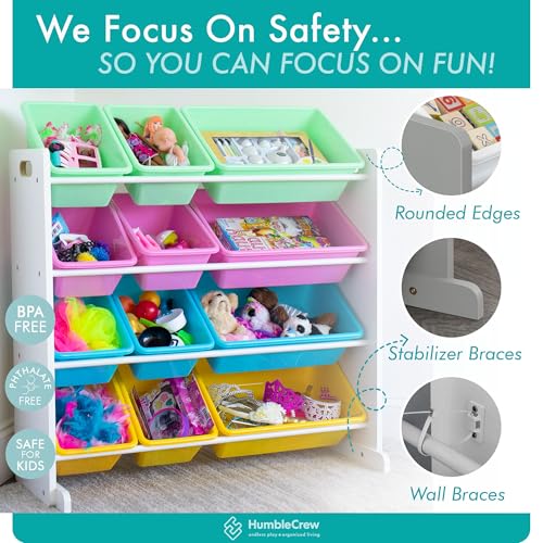 Humble Crew Wooden Toy Storage Organiser | 12 Pastel Bins for Kids