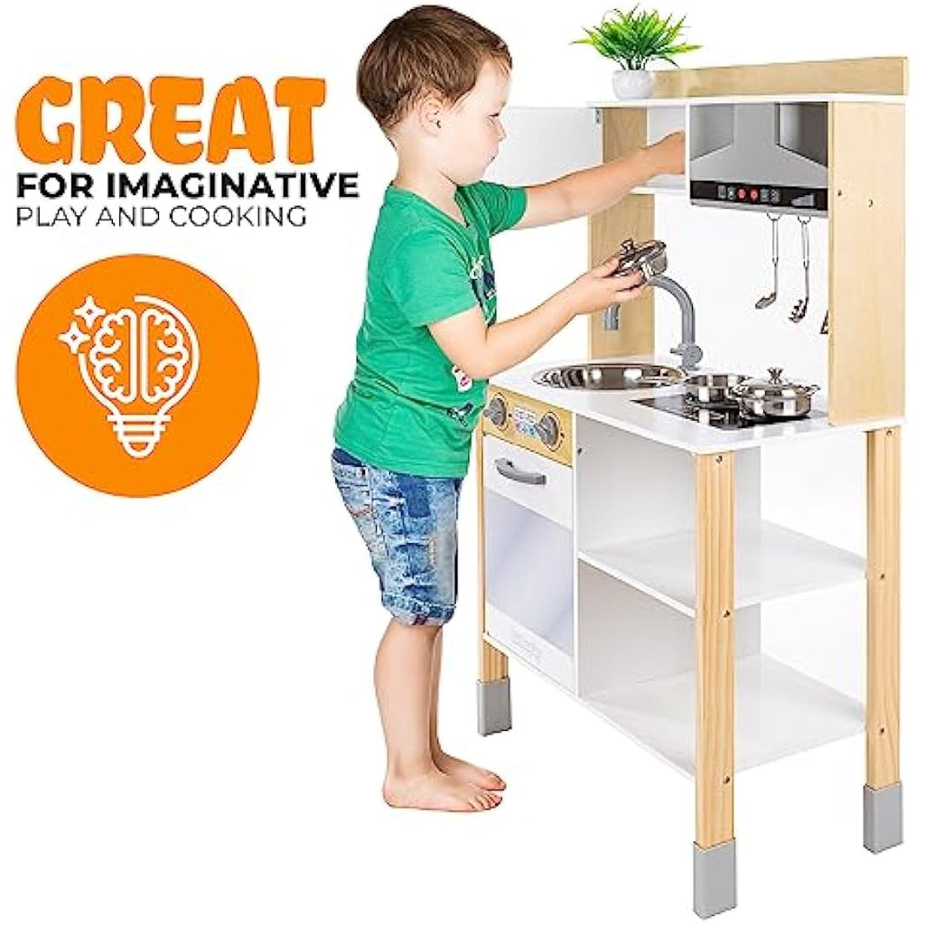 Wooden Play Kitchen – Interactive Kids Toy with Hood
