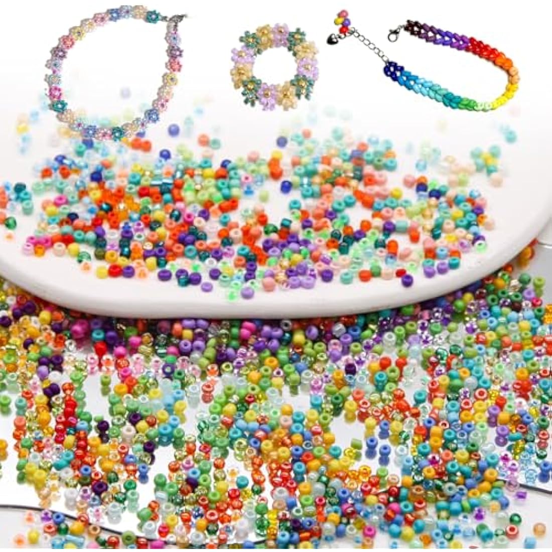 EuTengHao 3mm Glass Seed Beads Kit | 36000pcs 144 Colors Jewelry Making