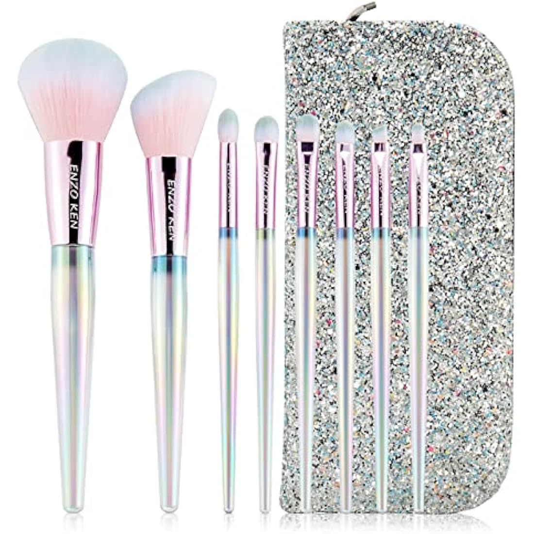 ENZO KEN Rainbow Crystal Makeup Brush Set | Professional Vegan 10pc Kit