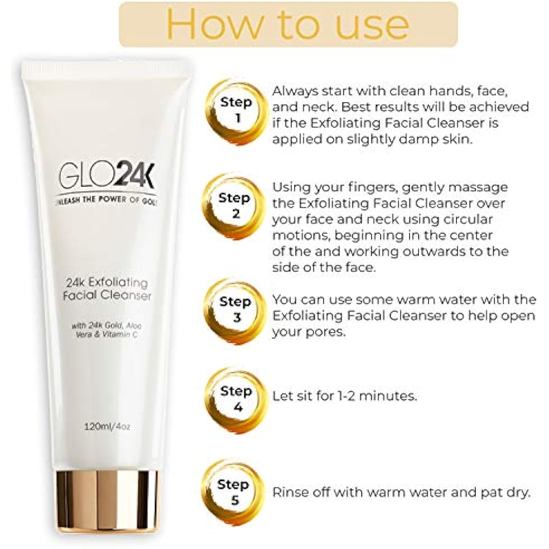 GLO24K Exfoliating Facial Cleanser – 24k Gold & Vitamin C Anti-Aging Scrub
