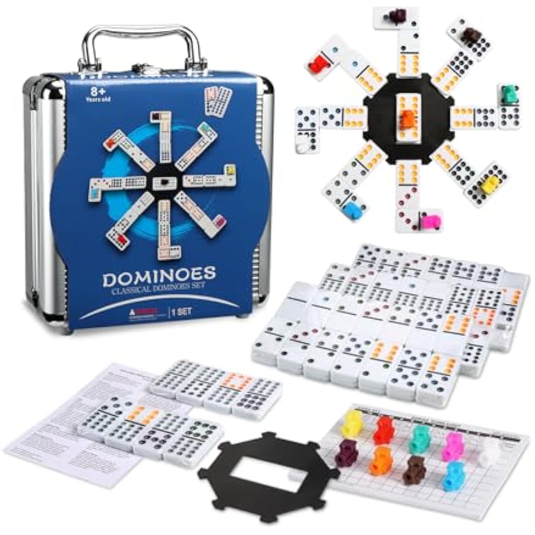 Doublefan Mexican Train Dominoes Set - Double 12 Color Dot with Case