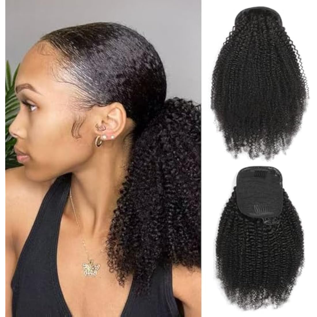 Jolof Store 4C Afro Kinky Curly Human Hair Drawstring Ponytail – 16 Inch