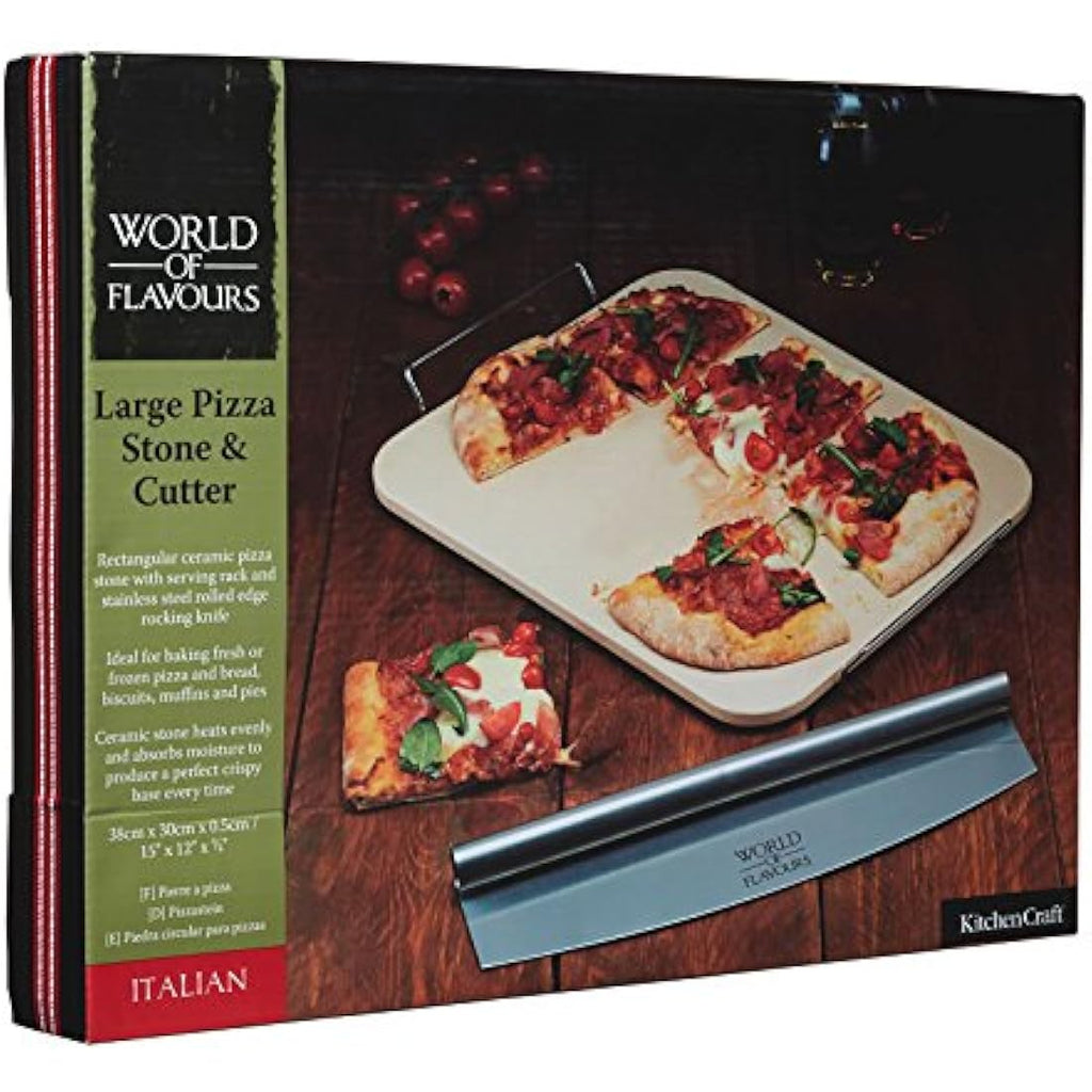 Jolof Store Ceramic Pizza Stone and Rocking Cutter Set – 2 Pieces