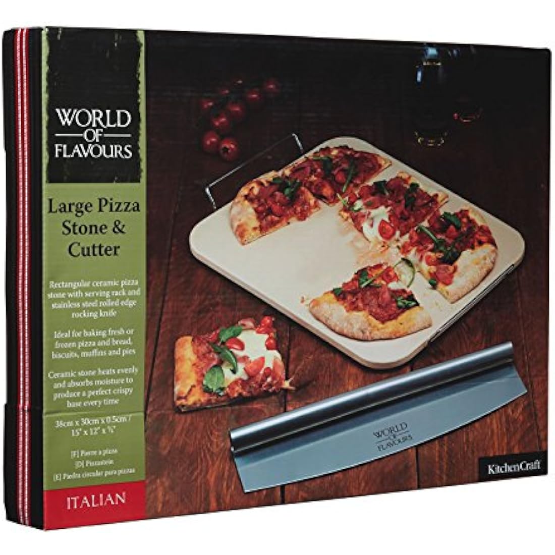 Jolof Store Ceramic Pizza Stone and Rocking Cutter Set – 2 Pieces
