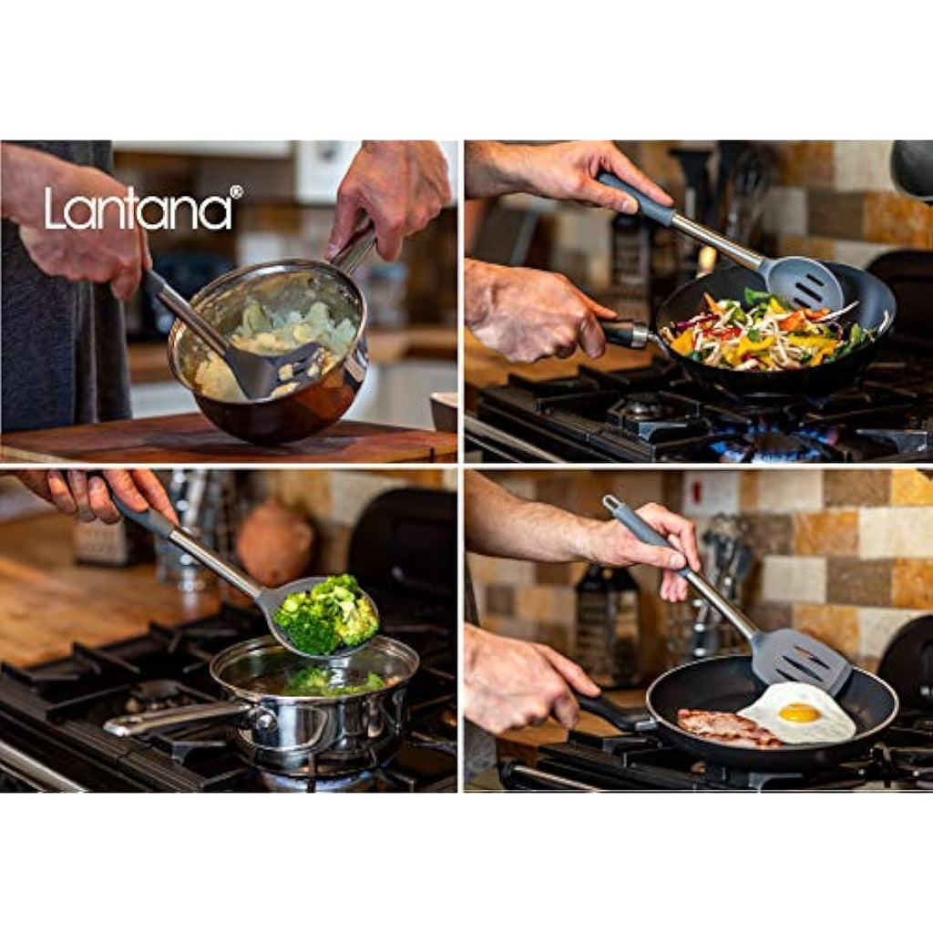 Lantana 11pc Silicone Kitchen Utensil Set | Stainless Steel & Grey