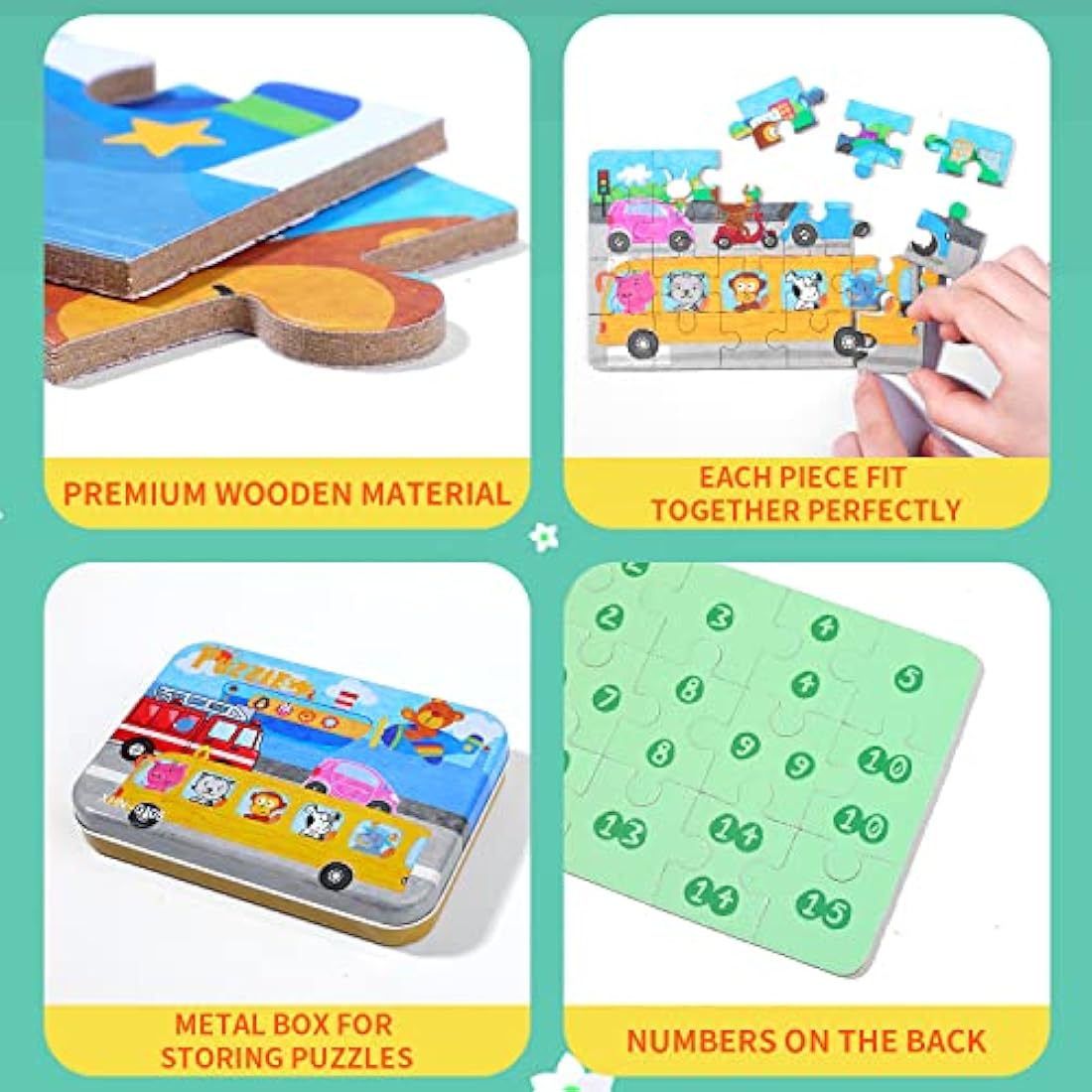BBLIKE Transportation Jigsaw Puzzles - 4 Pack Educational Travel Toy