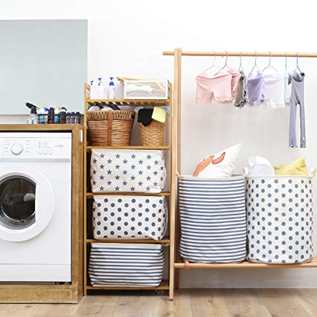 Sea Team Large Waterproof Laundry Hamper | Folding Ramie Cotton Storage Bin