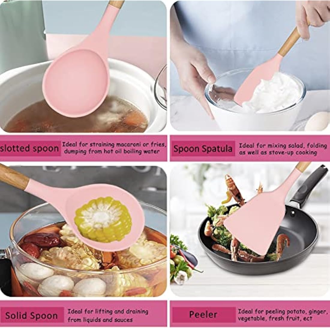 DLD 29-Piece Silicone Kitchenware Set with Knives and Wooden Handles