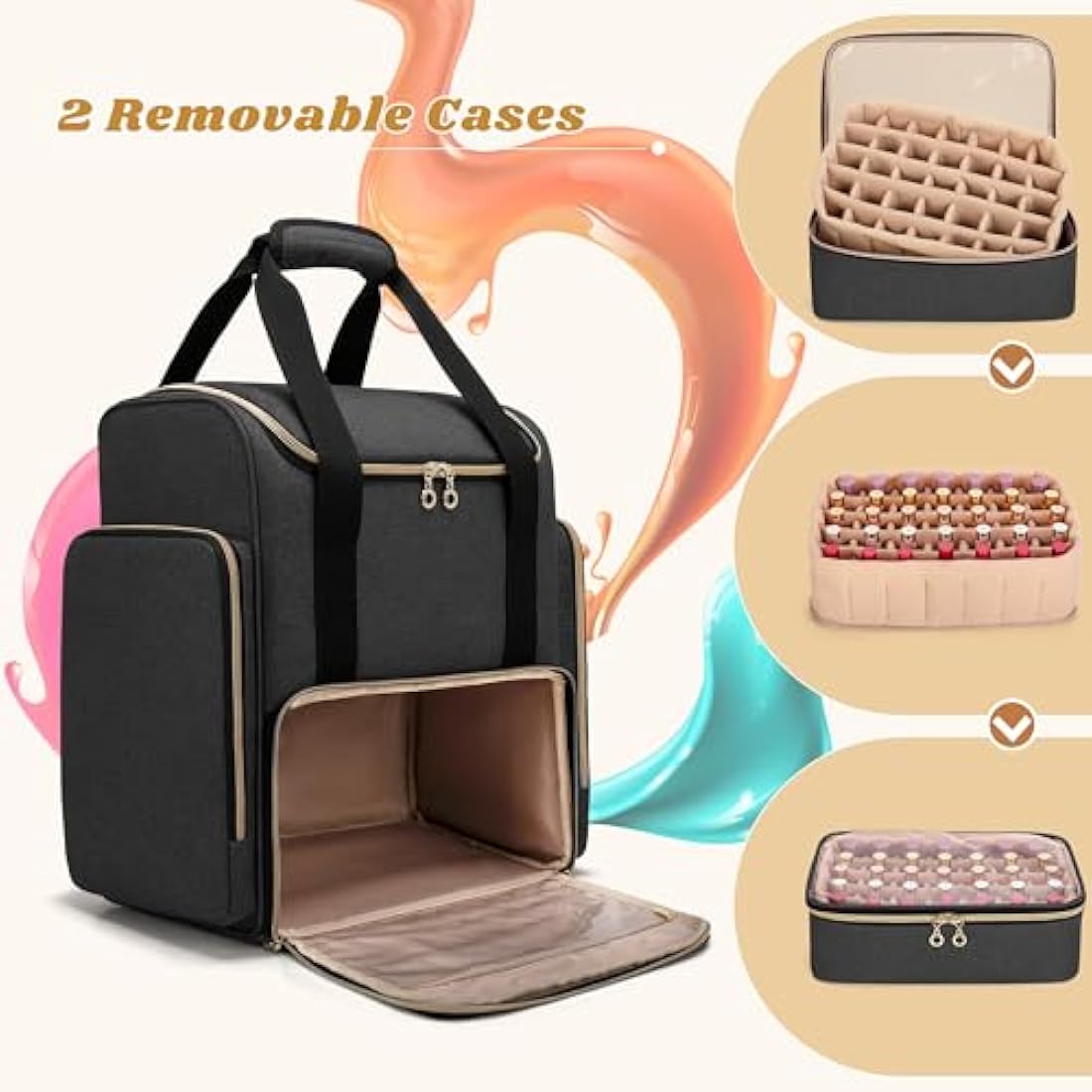 Luxja Nail Polish Backpack | Holds 70 Bottles & Lamp | Black Organizer