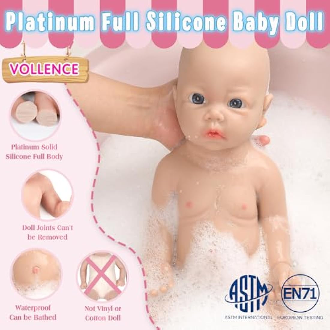 Vollence 16 inch Full Silicone Realistic Newborn Baby Doll – Girl