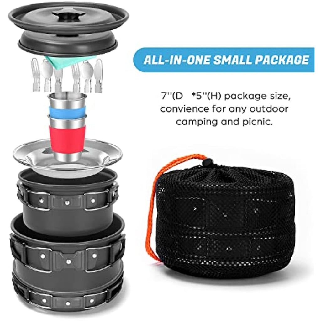 Odoland 15pcs Camping Cookware Set - Lightweight Anodized Aluminum Kit