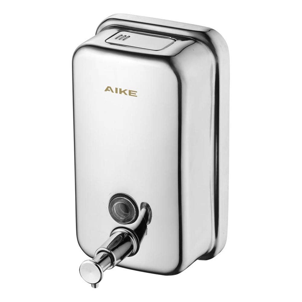 AIKE 1000ml Stainless Steel Wall Mounted Manual Soap Dispenser - Chrome