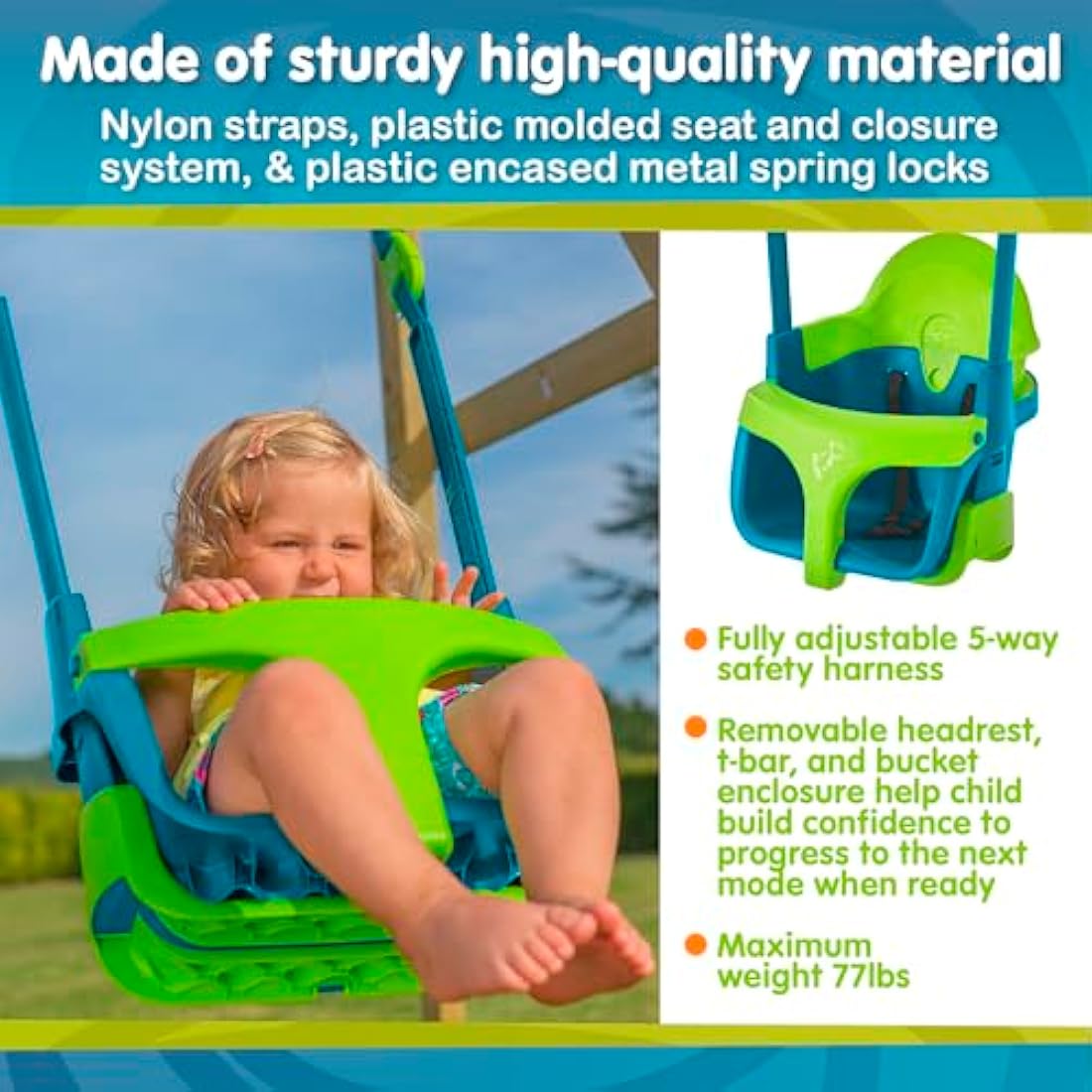 TP Toys Quadpod 4-in-1 Growable Baby to Toddler Swing Seat - Green