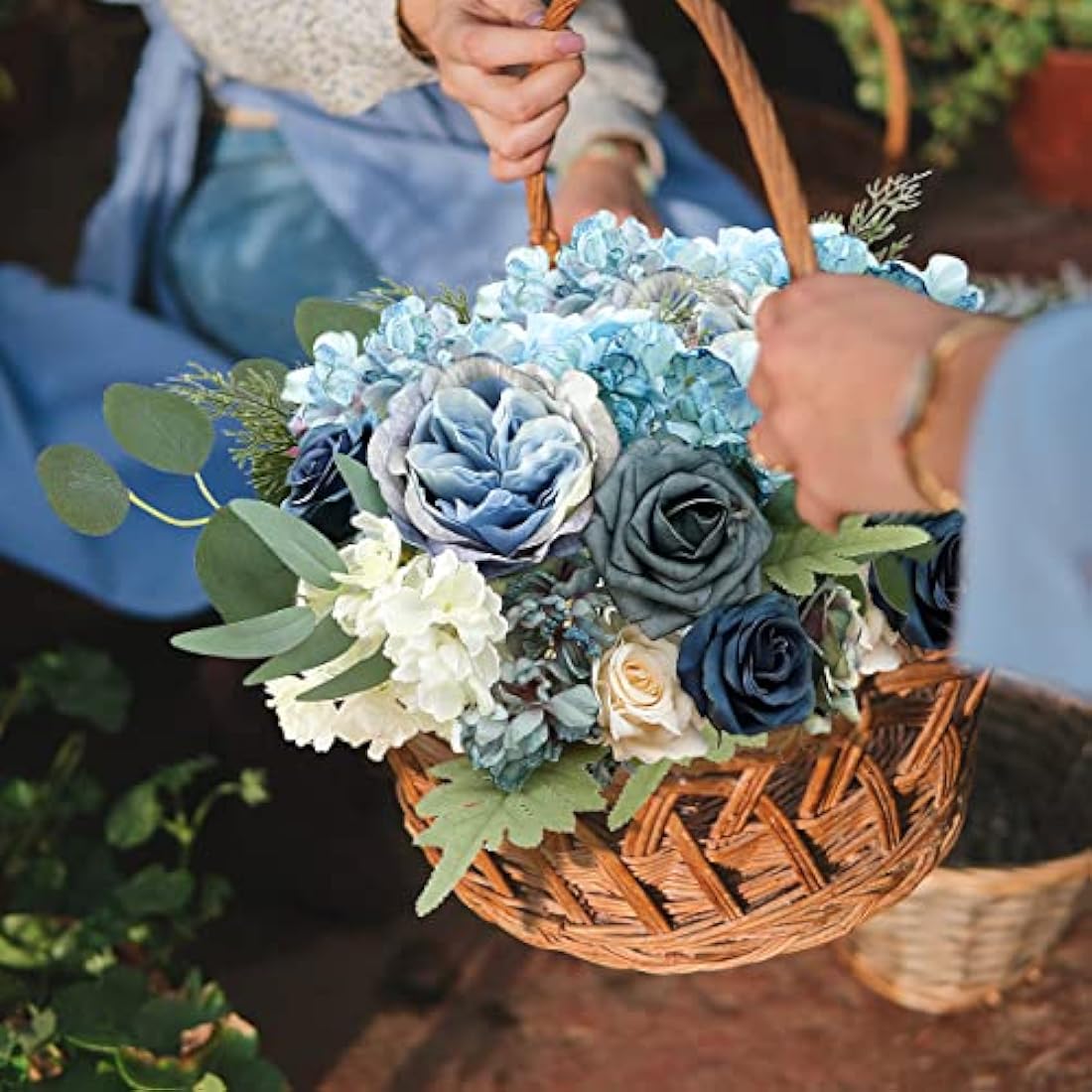 Dusty Blue Silk Artificial Flowers Combo for DIY Wedding