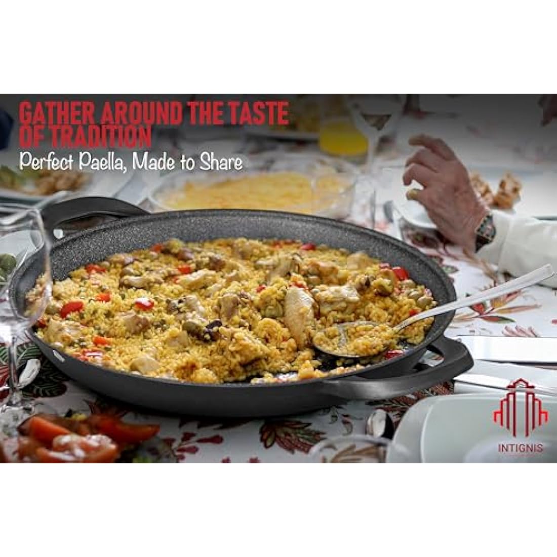 Paella Pan | 36cm Non-Stick Ceramic Pan with Glass Lid