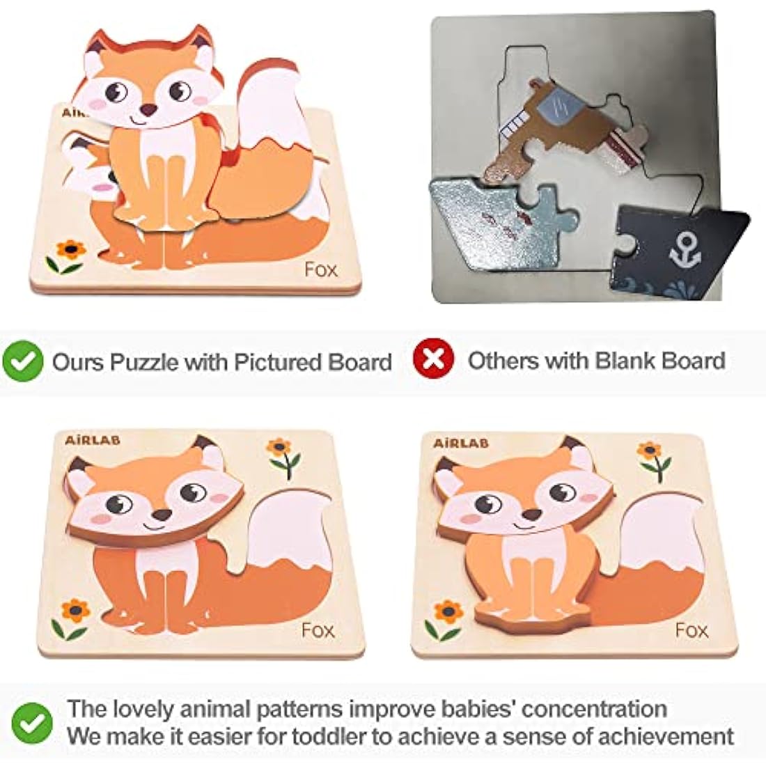 Airlab Wooden Animal Jigsaw Puzzles – Montessori Sensory Toddler Toys
