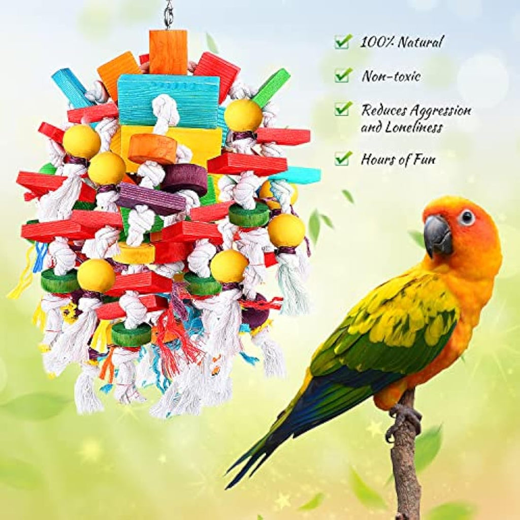Jijizhazha Large Parrot Chewing Toy – Natural Wood Blocks for Macaws
