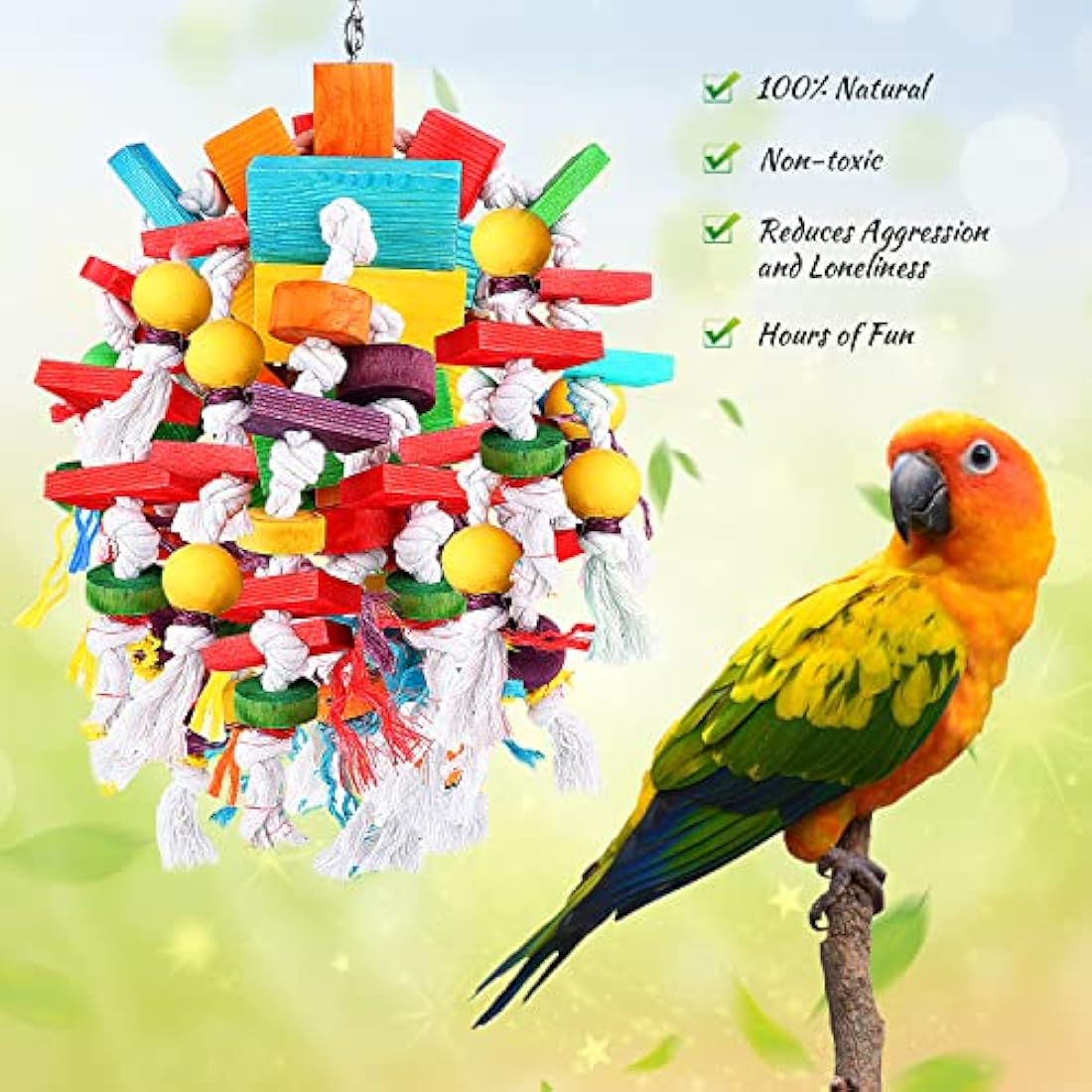 Jijizhazha Large Parrot Chewing Toy – Natural Wood Blocks for Macaws