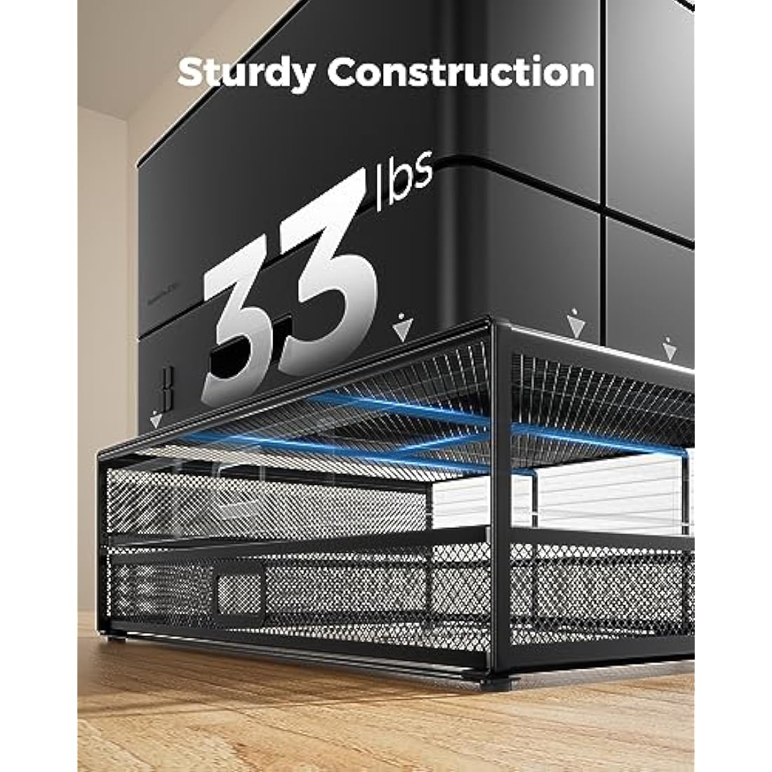 HUANUO Monitor Stand Riser with 2 Storage Drawers | Metal Mesh Desk Organizer