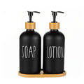 Jolof Store Glass Soap Dispenser Set with Bamboo Pump & Tray – 16oz Black