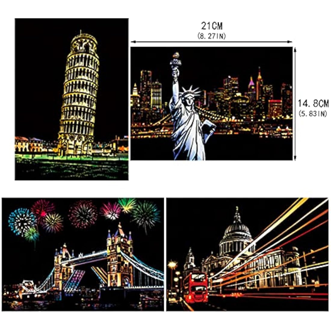 Heyu-Lotus 8pcs Rainbow Scratch Art Paper Kit – City Night Sketch Set