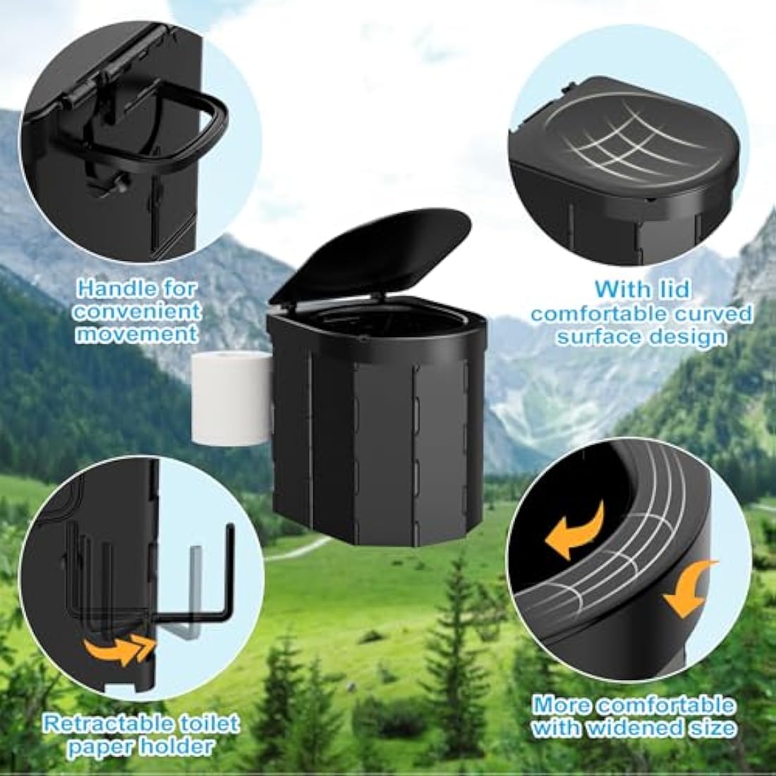 WADEO Portable Camping Toilet - 400lbs Capacity Collapsible Travel WC