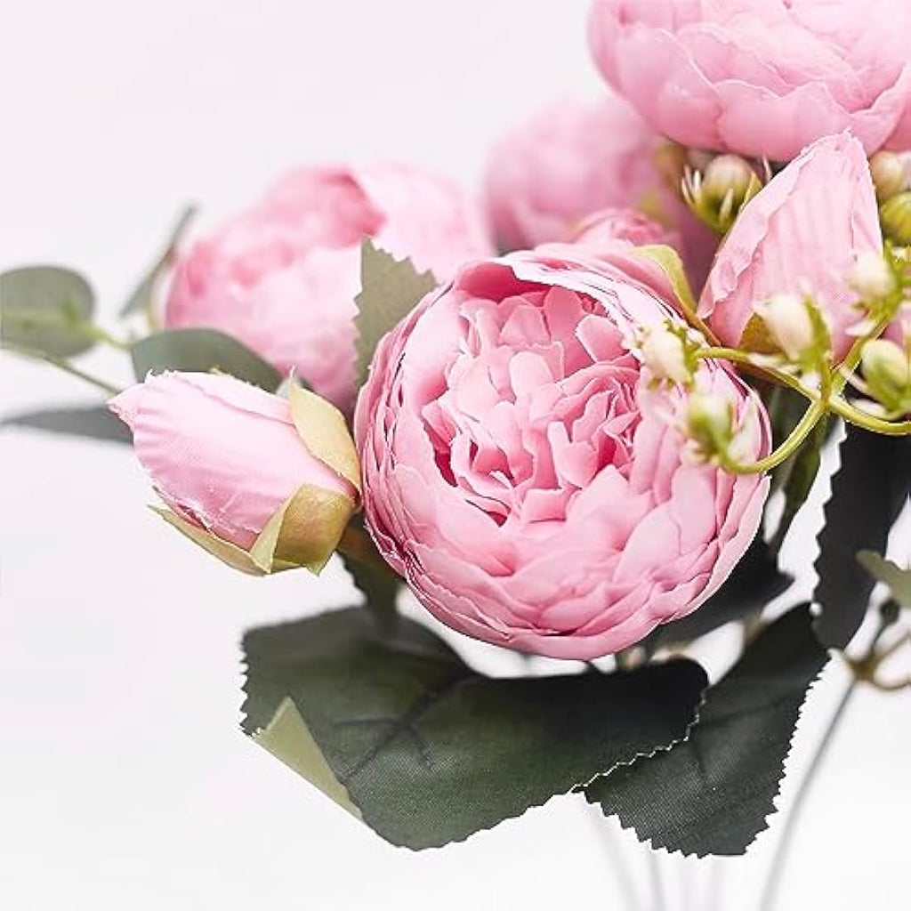 – Silk Peony and Tea Rose Artificial Bouquet, Pink, 9 Heads