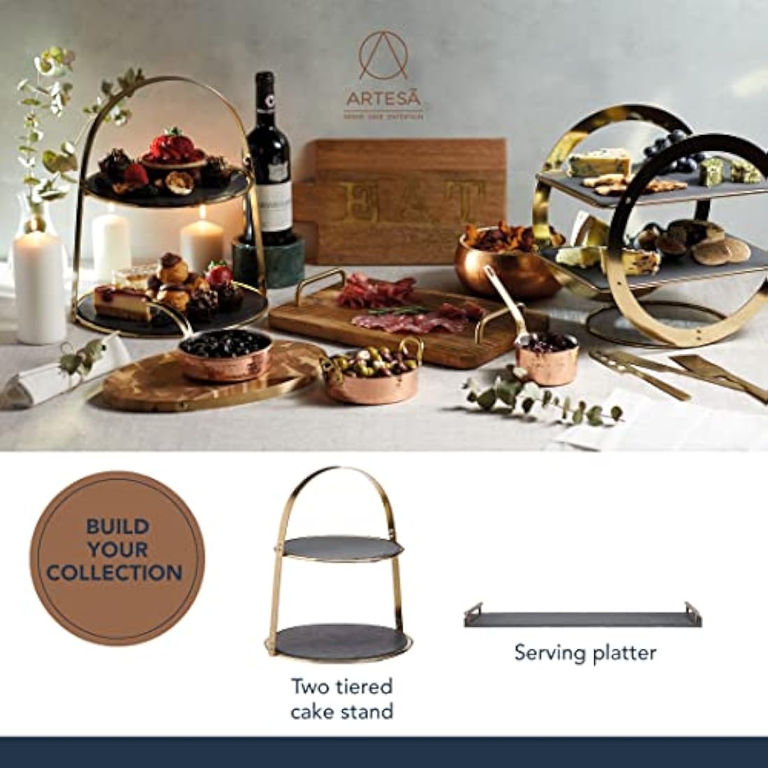 Artesà Slate Serving Platter with Copper Handles for Buffets, 60 x 15 cm