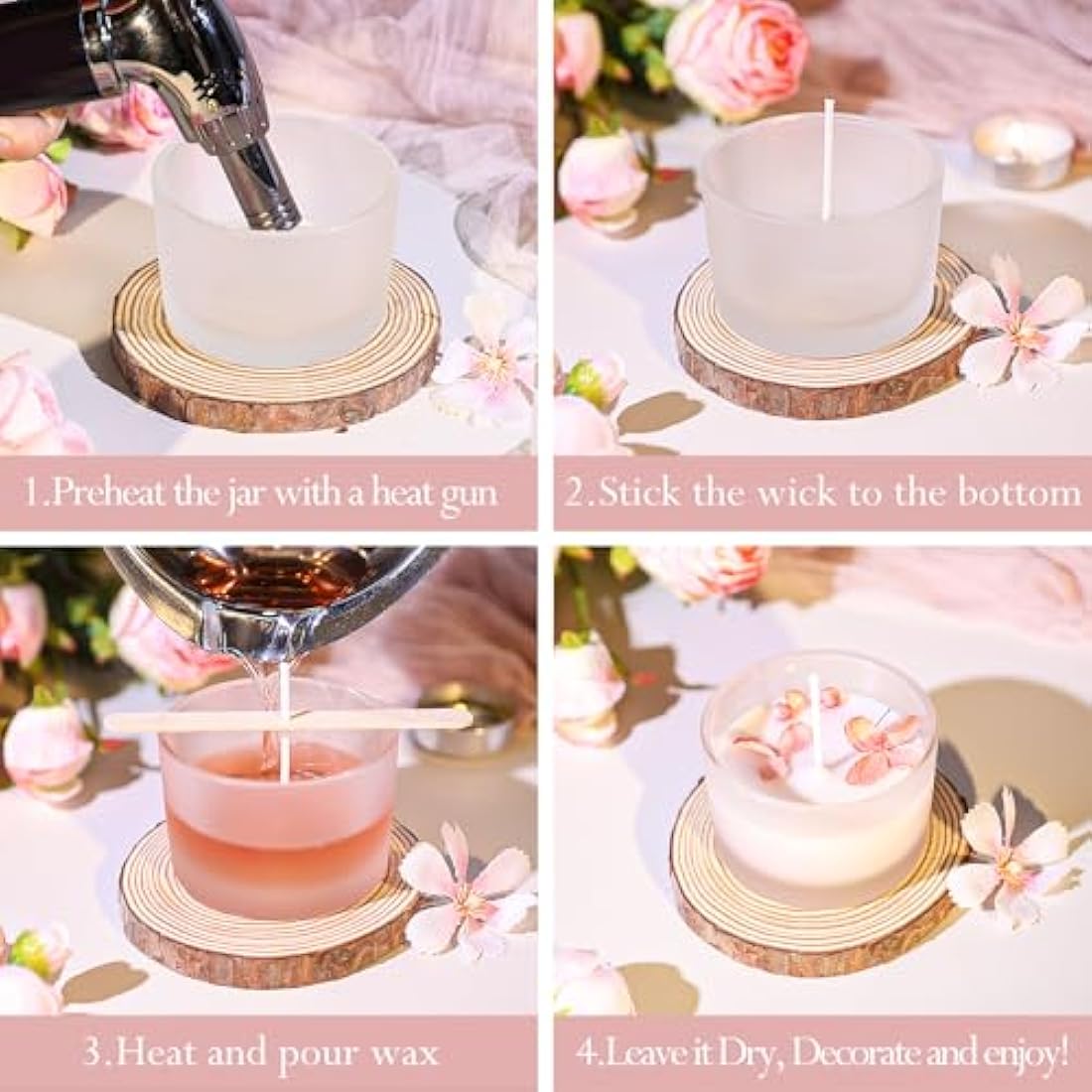 CONNOO 4oz Frosted Glass Candle Jars with Bamboo Lids - 15 Pack Bulk