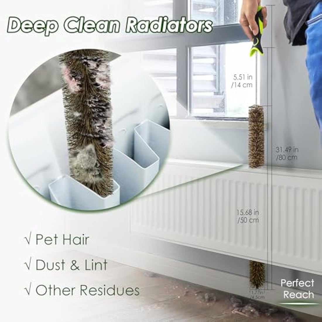 81cm Radiator Cleaner Brush | Flexible Natural Boar Bristles