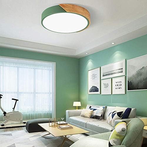 Minifair LED Flush Mount Ceiling Light – 12in Green Wood & Acrylic Fixture