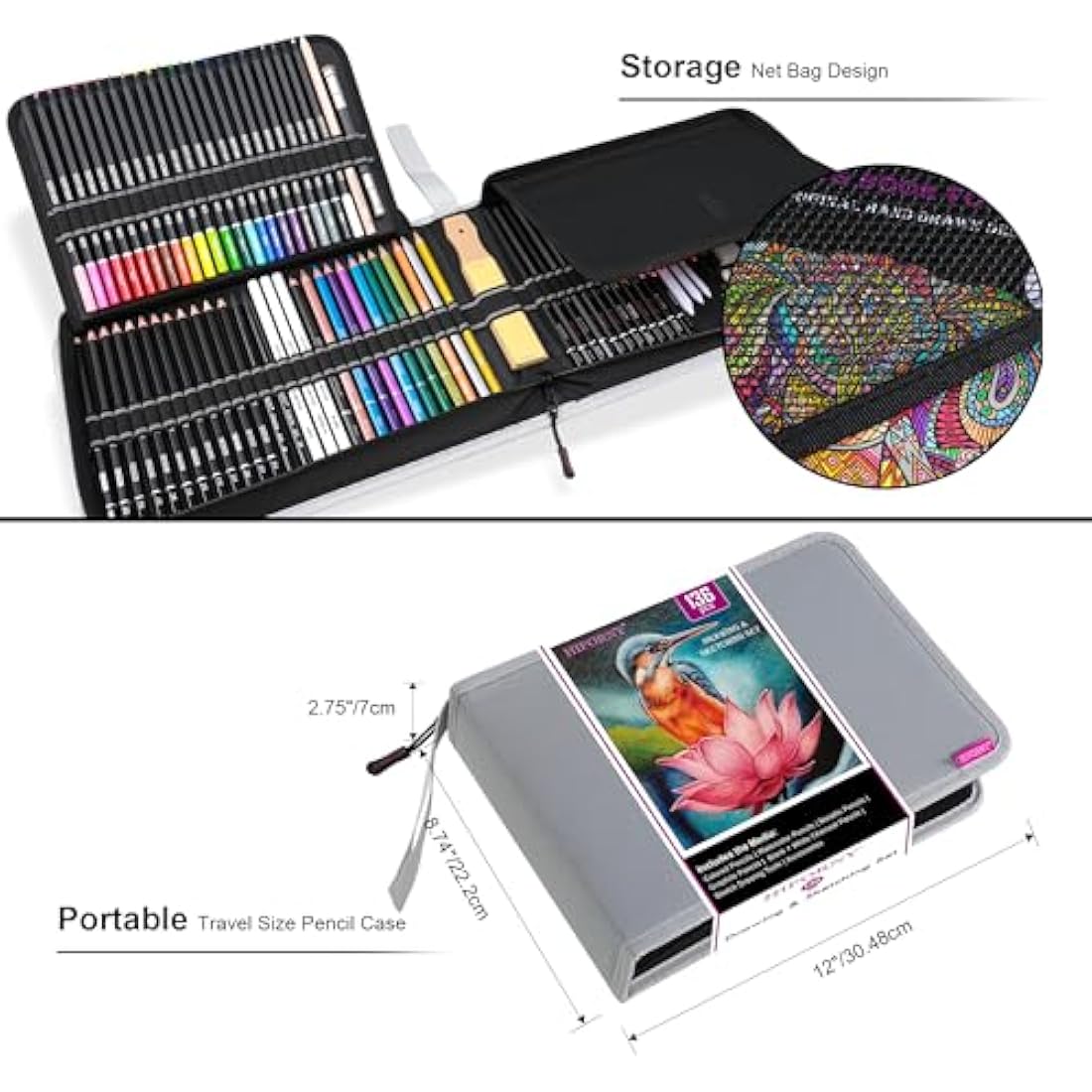 HIFORNY 136-Piece Professional Drawing & Sketching Set with Zipper Case