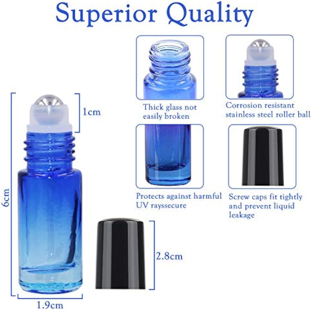 10-Pack Rainbow Glass Roller Bottles for Essential Oils