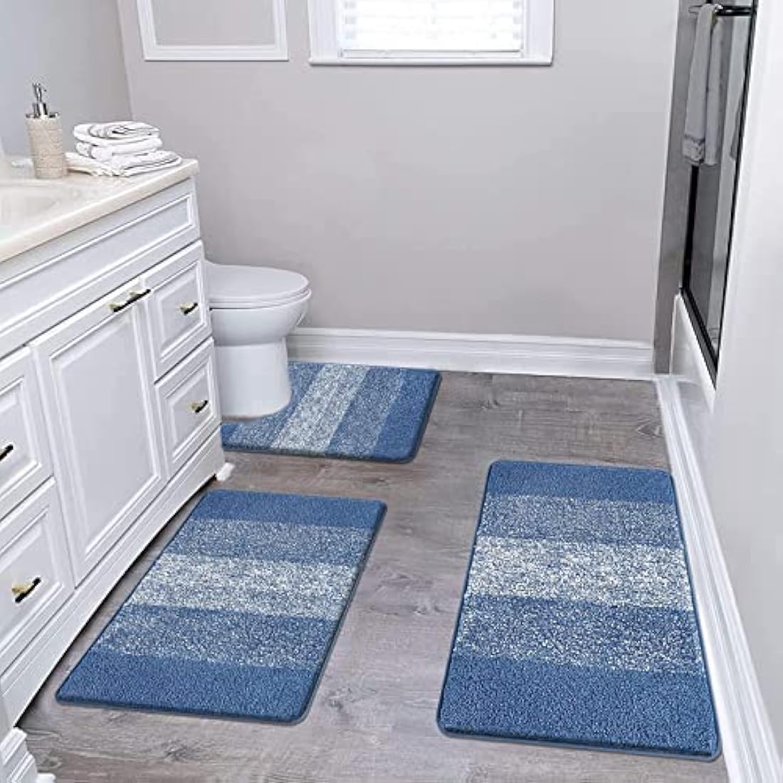 Enyhom 3-Piece Microfiber Bath Mat Set | Non-Slip Absorbent Rugs, Blue