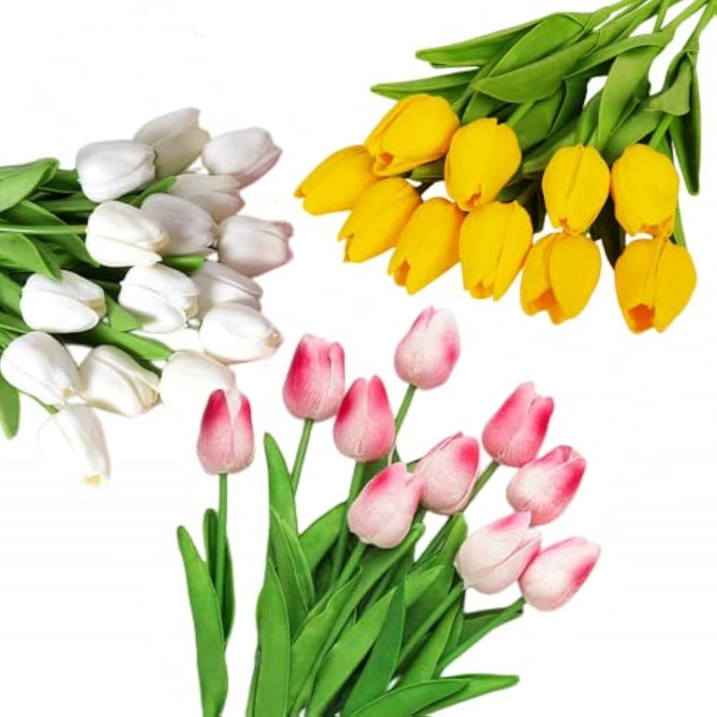 10 Pcs Real Touch Artificial Tulips – Yellow Latex Flowers