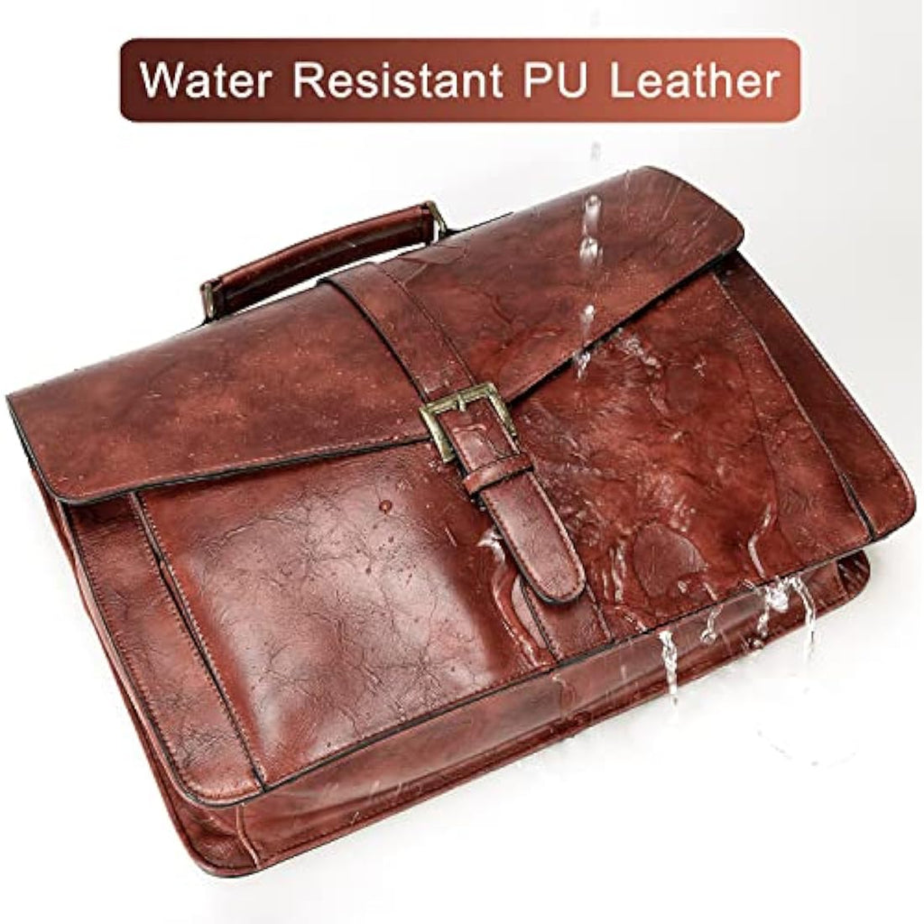 Estarer 17.3 Inch Leather Laptop Bag | Large Mens Business Briefcase – Brown