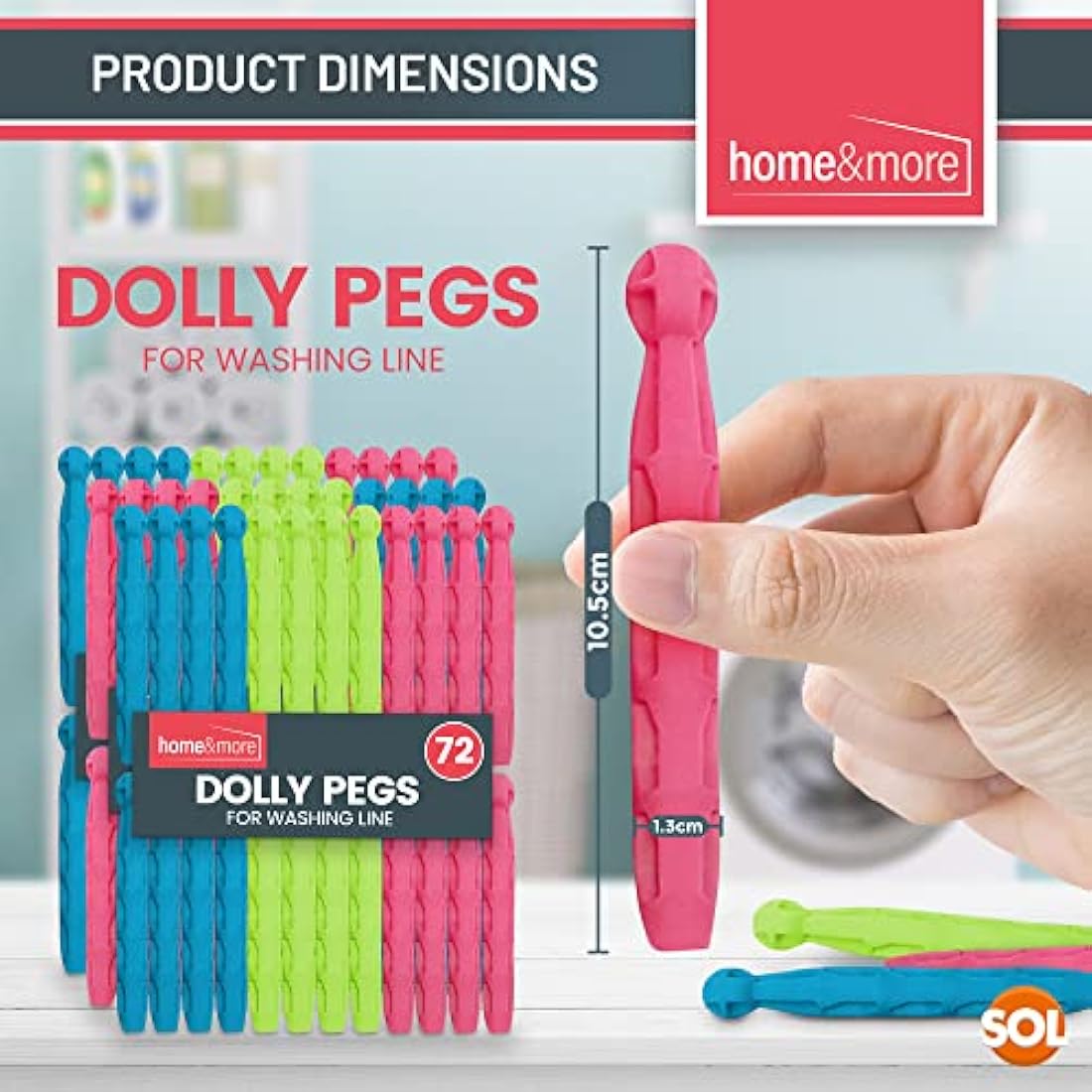 72pk Dolly Pegs – Heavy Duty Plastic Laundry Clips
