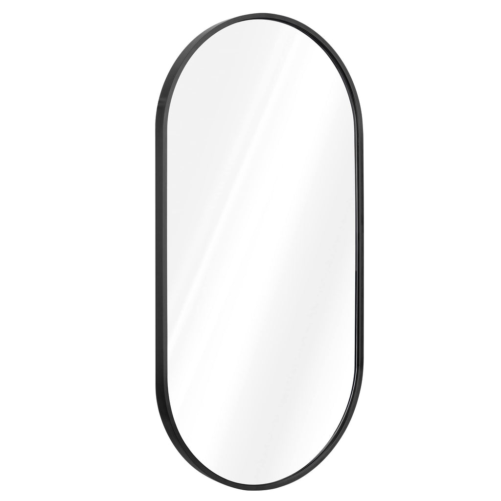Navaris Oval Wall Mirror – Black Rustproof Aluminium Frame – 75x38cm