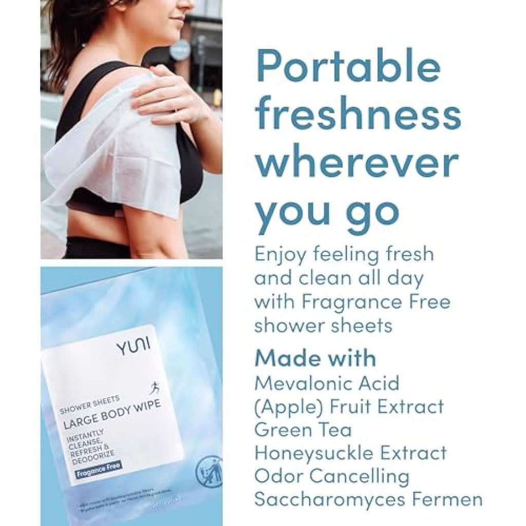 YUNI Beauty Large Body Wipes | Unscented Biodegradable Shower Sheets | 30ct