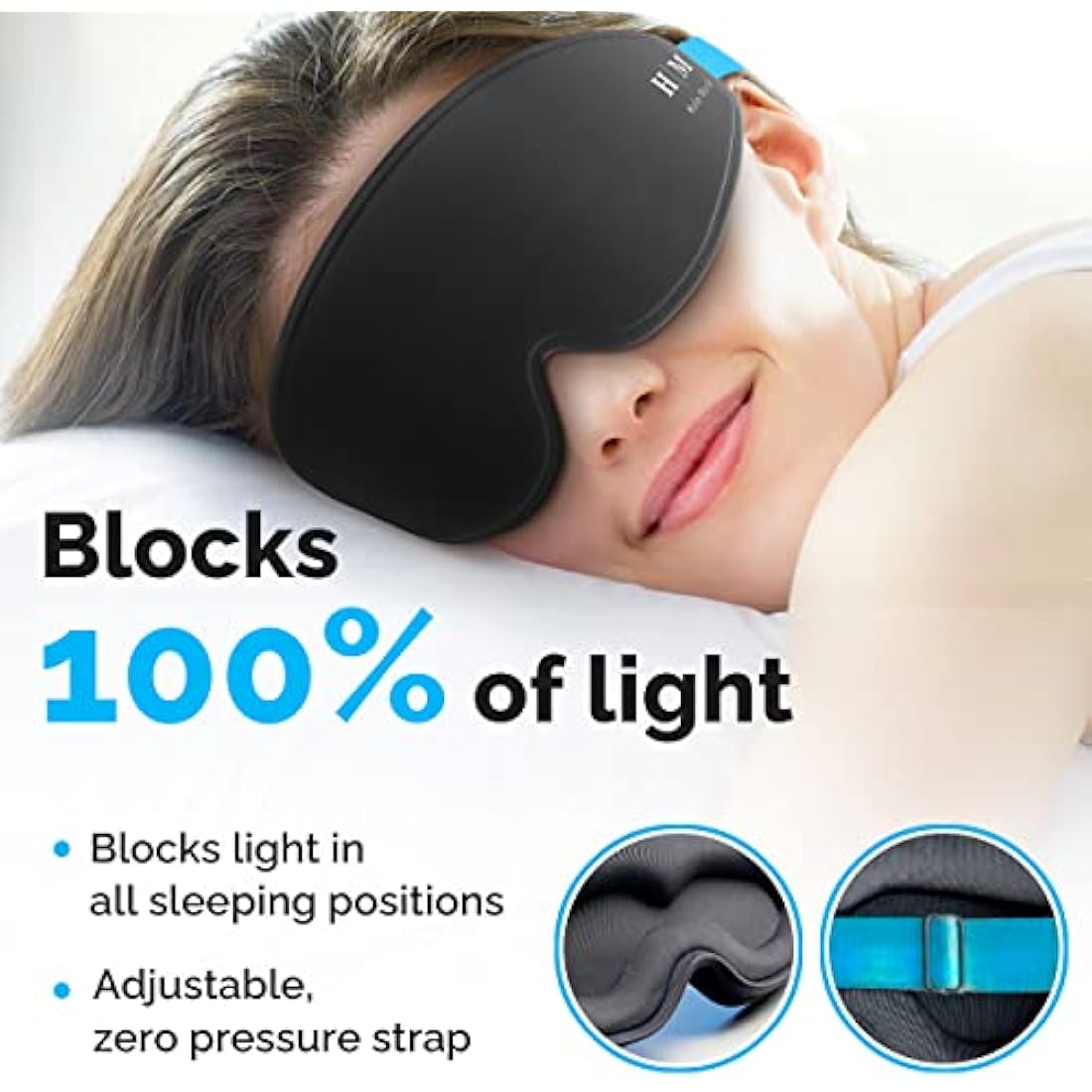 MyHalos 100% Blackout Sleep Mask – 3D Memory Foam Eye Mask with Pouch