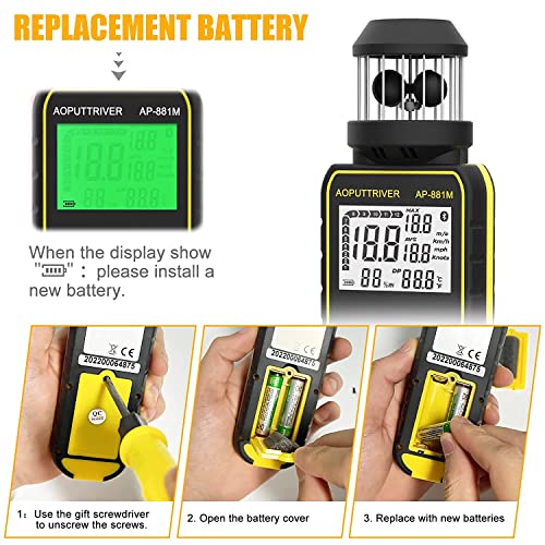 AOPUTTRIVER Handheld Anemometer – 360° Wind Speed Meter with LCD Screen
