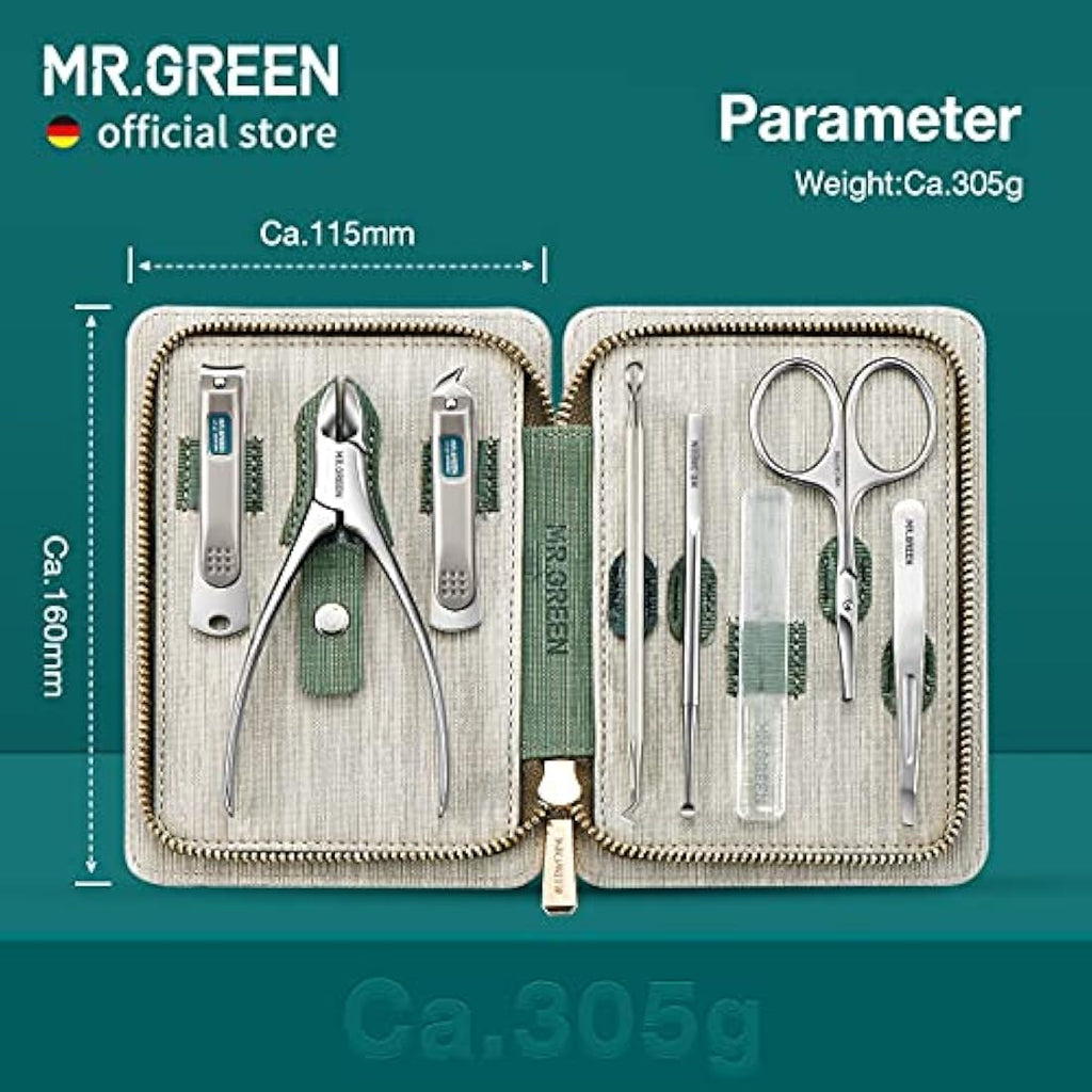 MR.GREEN 8-in-1 Manicure Set - Stainless Steel Nail Clipper Kit (Green)