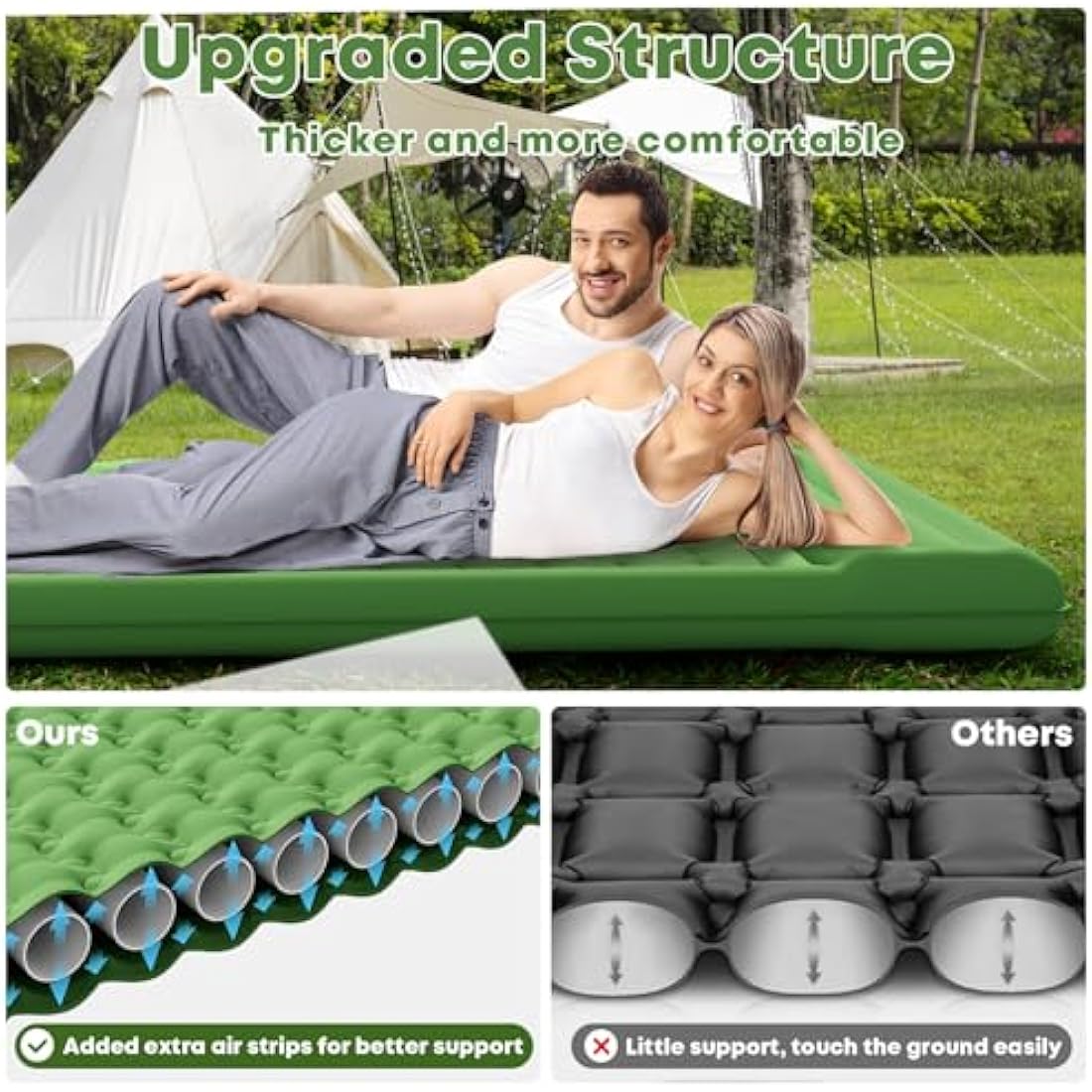 MAMBAKOTR Camping Sleeping Pad – Extra Thick Inflatable Mattress with Pump